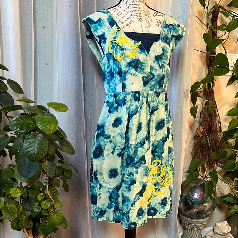 Floreat Teal and Yellow Floral Midi Dress